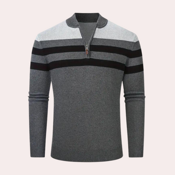 Moderigtig stribet herresweater med lynlås