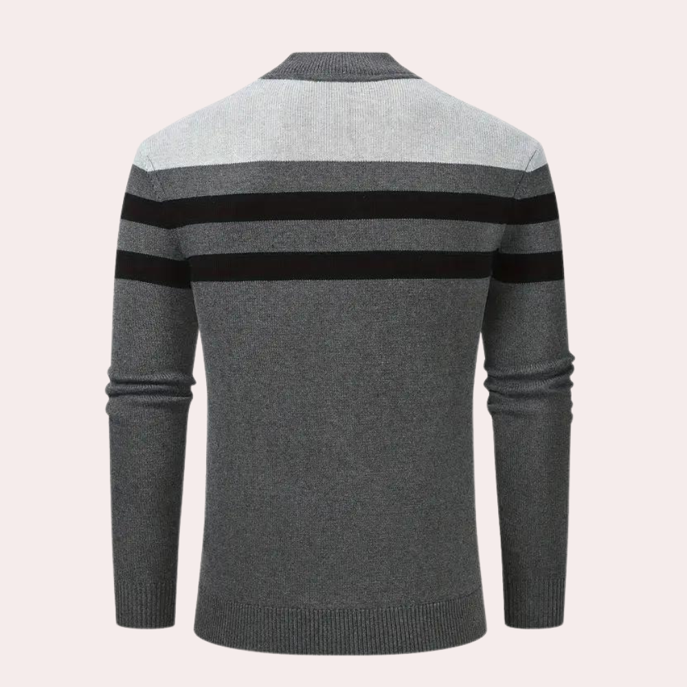 Moderigtig stribet herresweater med lynlås