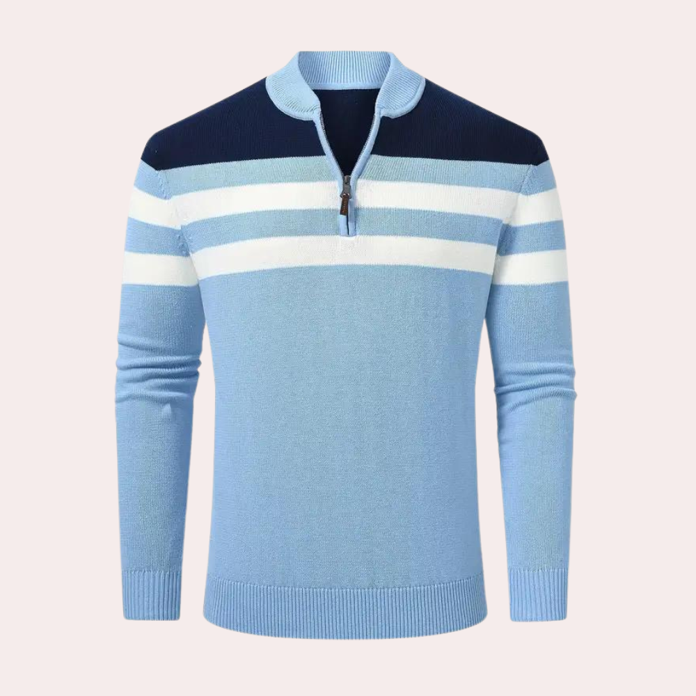 Moderigtig stribet herresweater med lynlås
