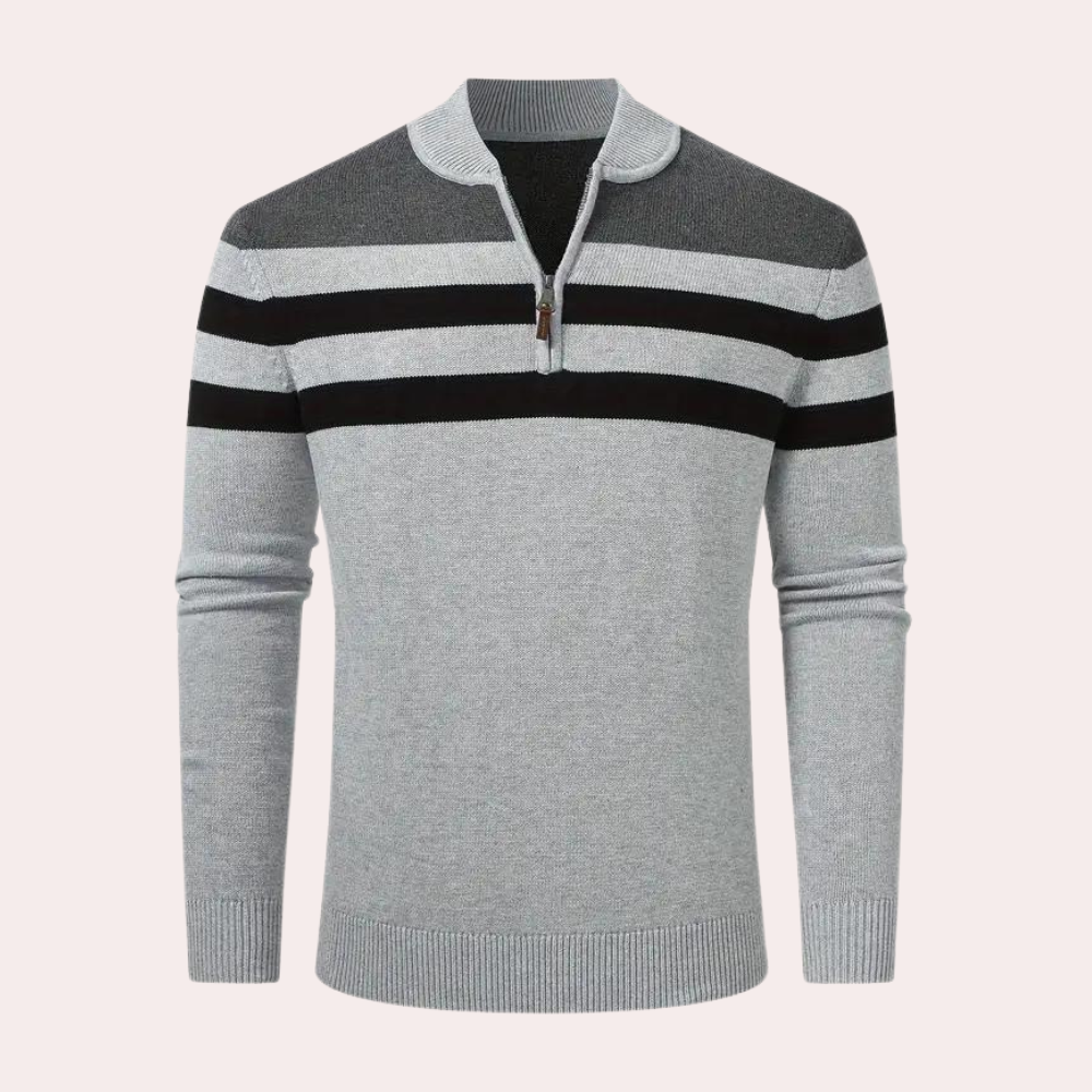 Moderigtig stribet herresweater med lynlås