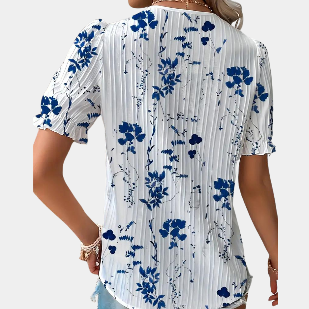 Damenbluse mit Blumenmuster und Spitzenbesatz - Ariel