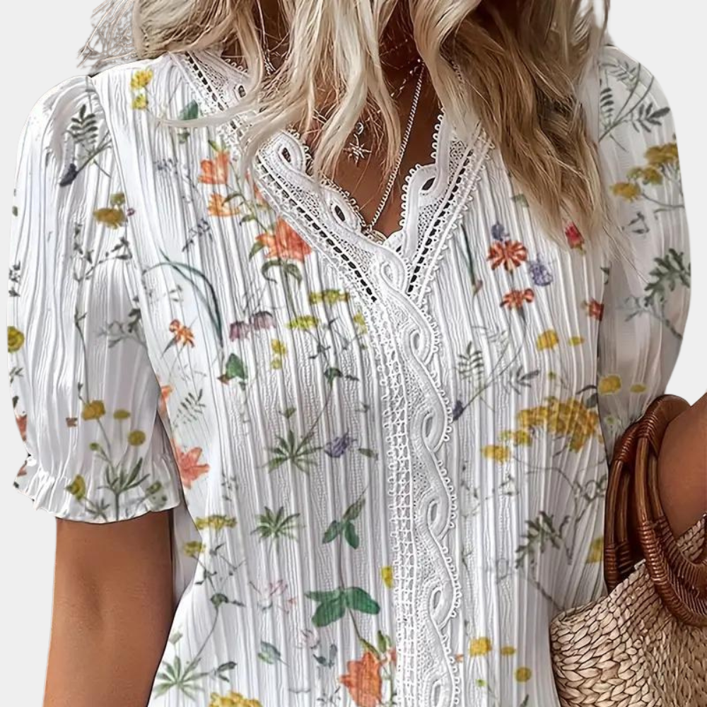 Damenbluse mit Blumenmuster und Spitzenbesatz - Ariel