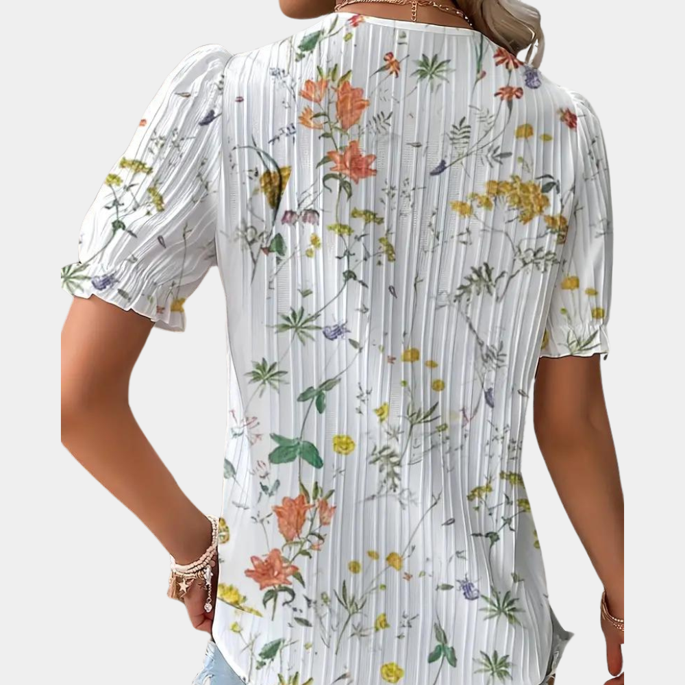 Damenbluse mit Blumenmuster und Spitzenbesatz - Ariel