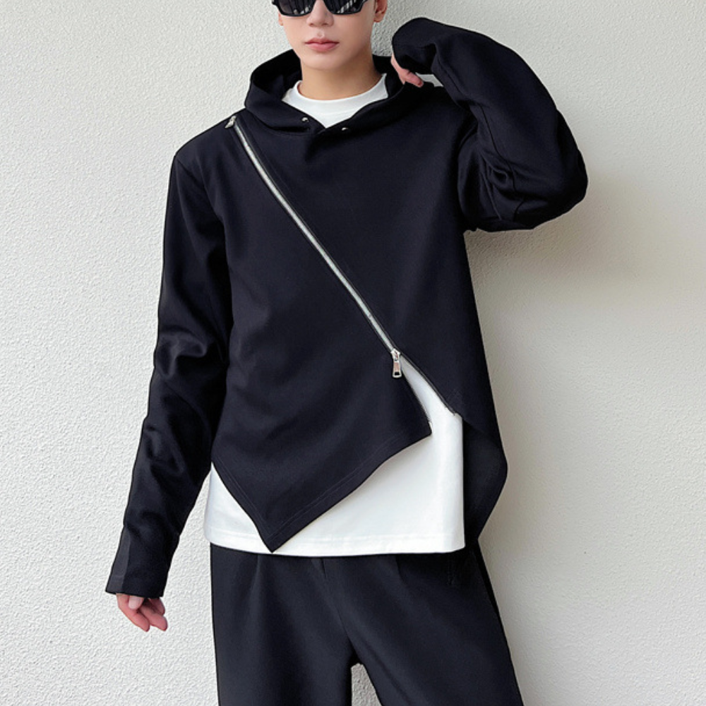 Helmut - Stilfuld herre-hoodie med asymmetrisk kant