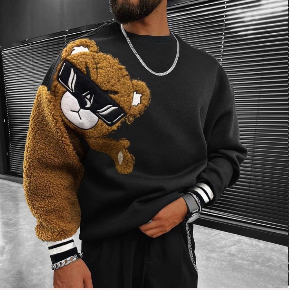Bernd - Sweat-shirt homme avec ours cartoon brodé