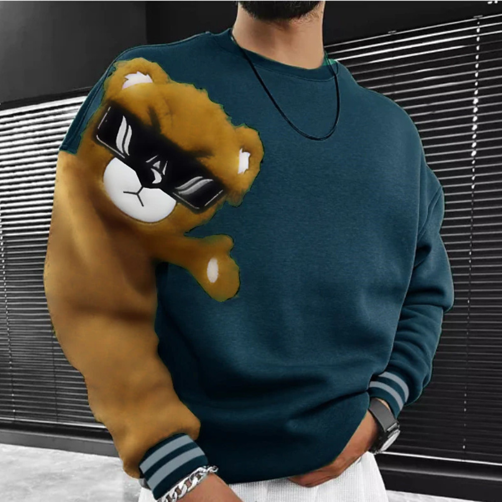 Bernd - Sweat-shirt homme avec ours cartoon brodé