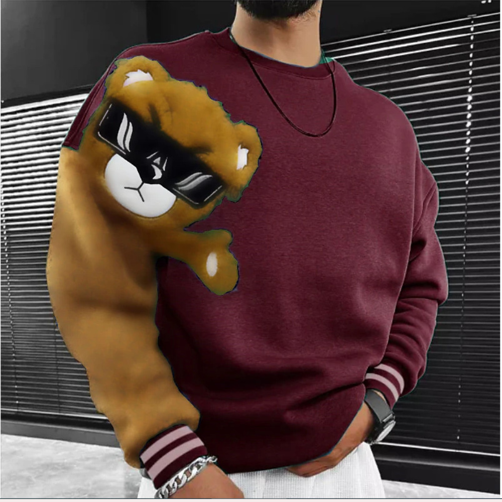 Bernd - Sweat-shirt homme avec ours cartoon brodé