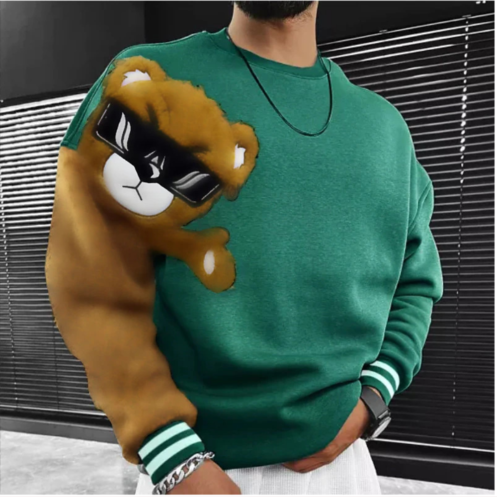 Bernd - Sweat-shirt homme avec ours cartoon brodé