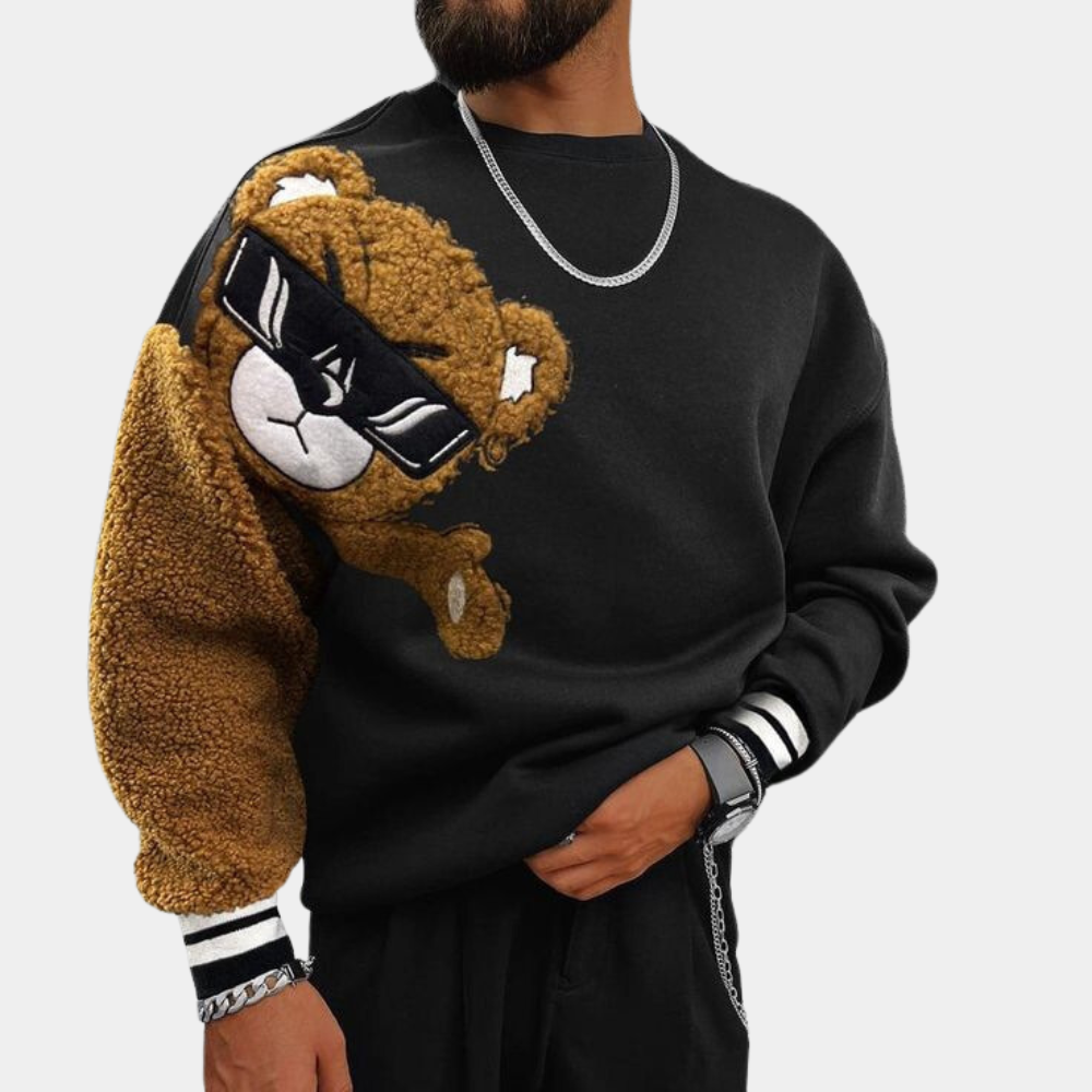 Bernd - Sweat-shirt homme avec ours cartoon brodé