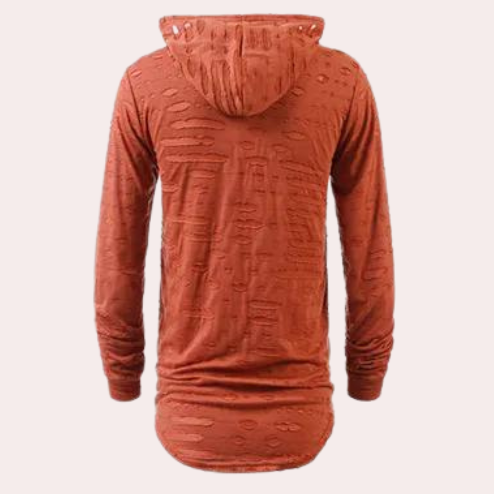 Pompiliu - Zerrissener langer Herren-Kapuzenpullover mit Kapuze