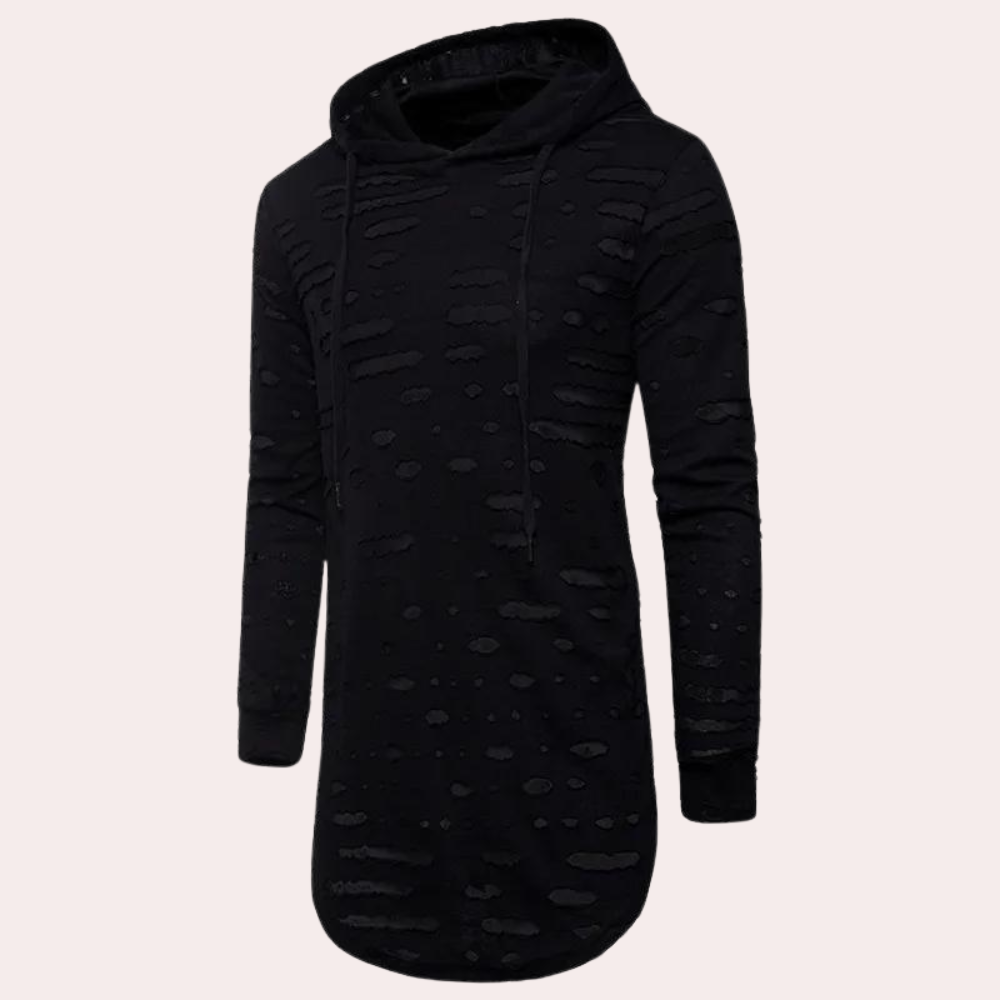 Pompiliu - Zerrissener langer Herren-Kapuzenpullover mit Kapuze