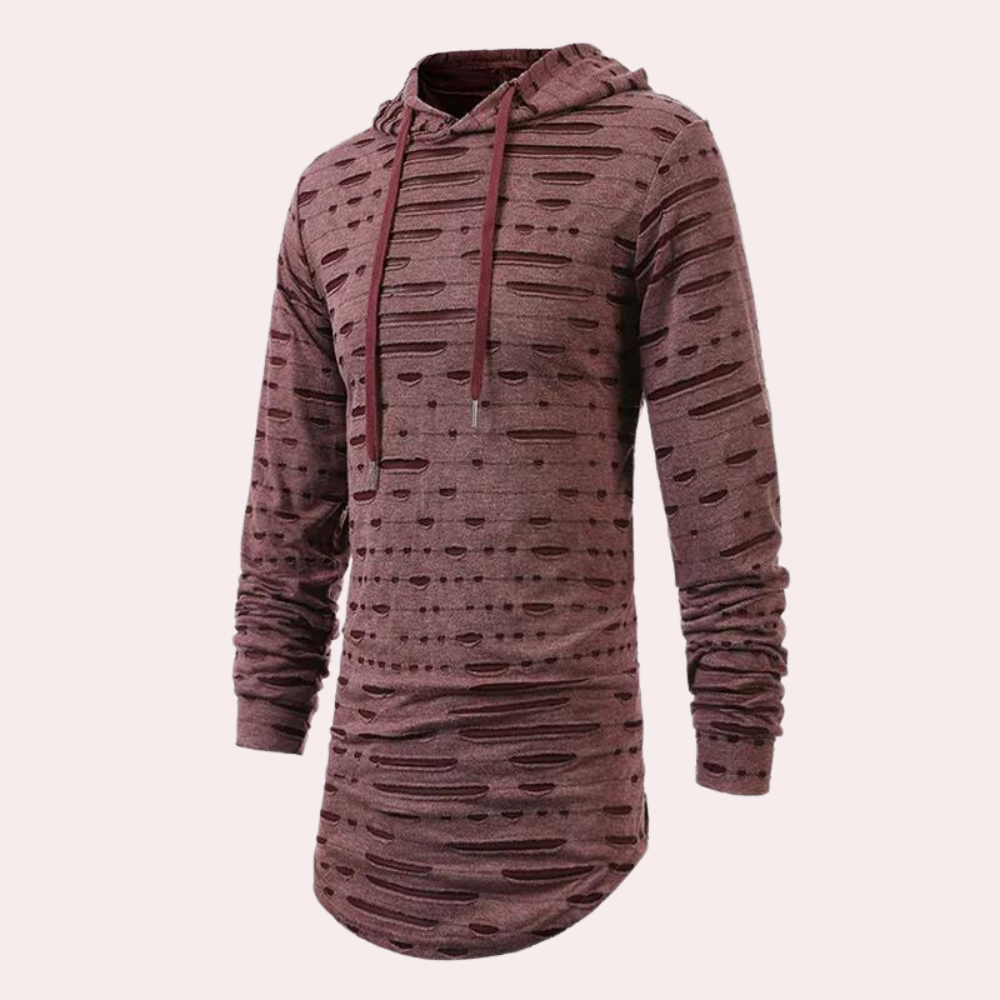 Pompiliu - Zerrissener langer Herren-Kapuzenpullover mit Kapuze
