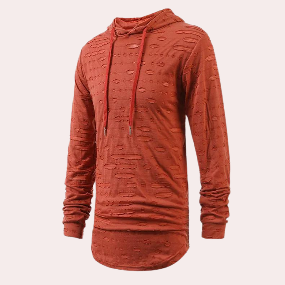 Pompiliu - Zerrissener langer Herren-Kapuzenpullover mit Kapuze