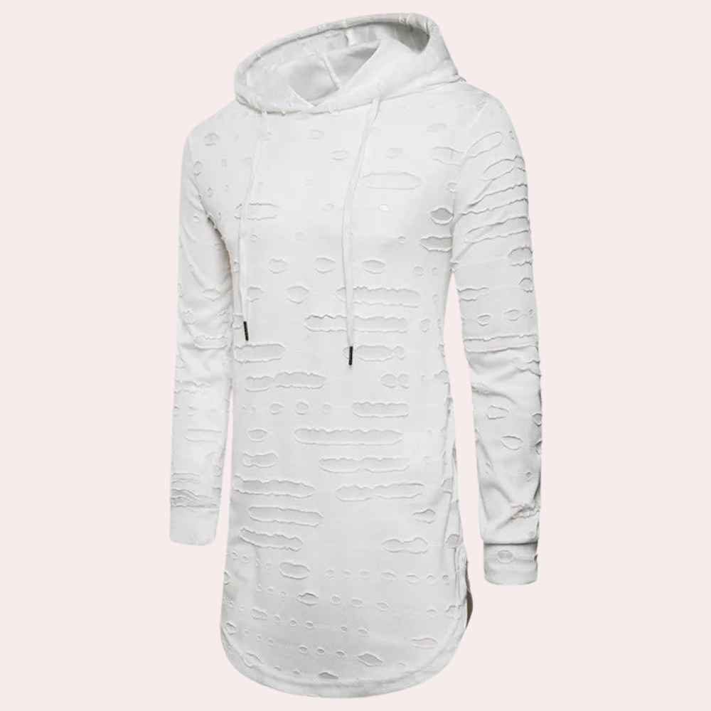 Pompiliu - Zerrissener langer Herren-Kapuzenpullover mit Kapuze