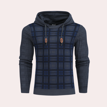 Emre - Herren Strickpullover mit Kapuze und Karomuster