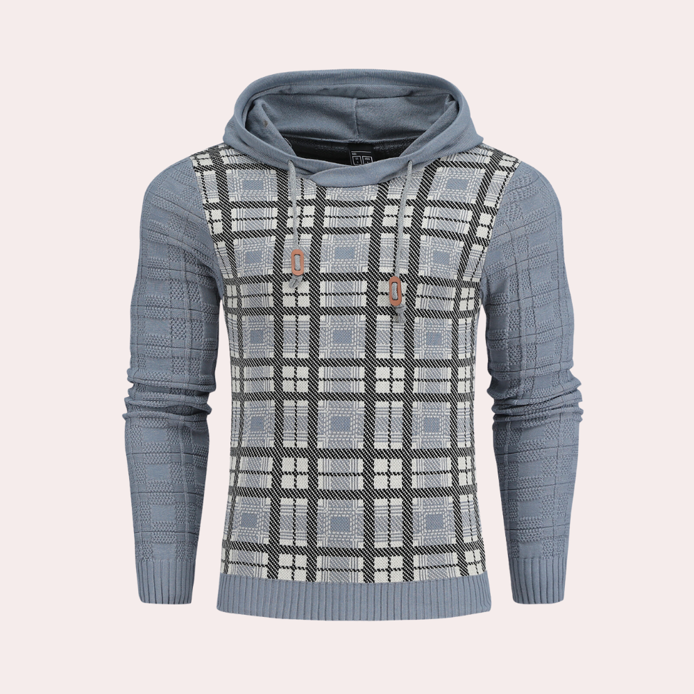 Emre - Herren Strickpullover mit Kapuze und Karomuster