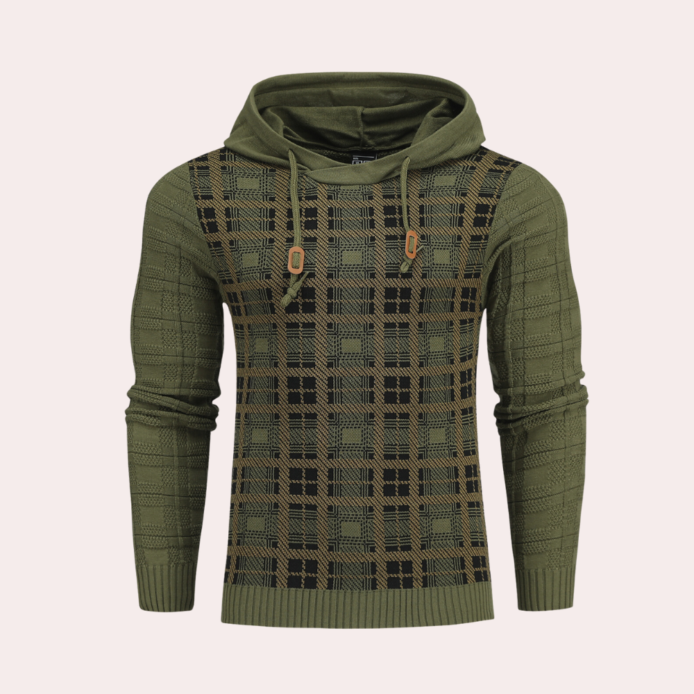 Emre - Herren Strickpullover mit Kapuze und Karomuster