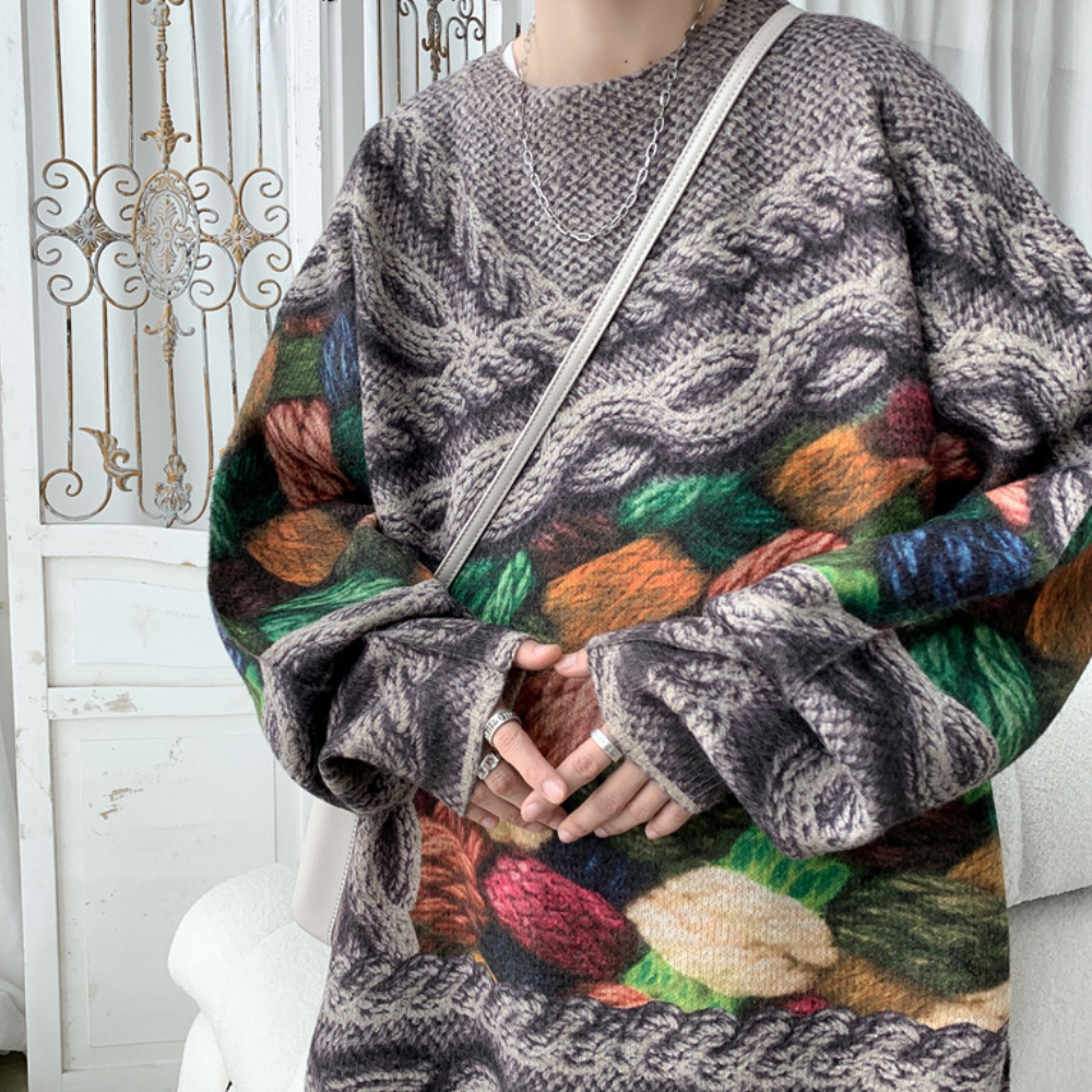 Ferke - Bedruckter, locker sitzender Herrenpullover