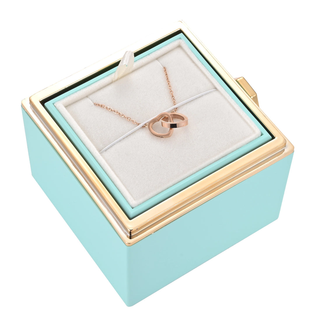 Ewige Rosenbox mit Doppelherz-Halskette – Luxuriöses Geschenk der Liebe & Eleganz