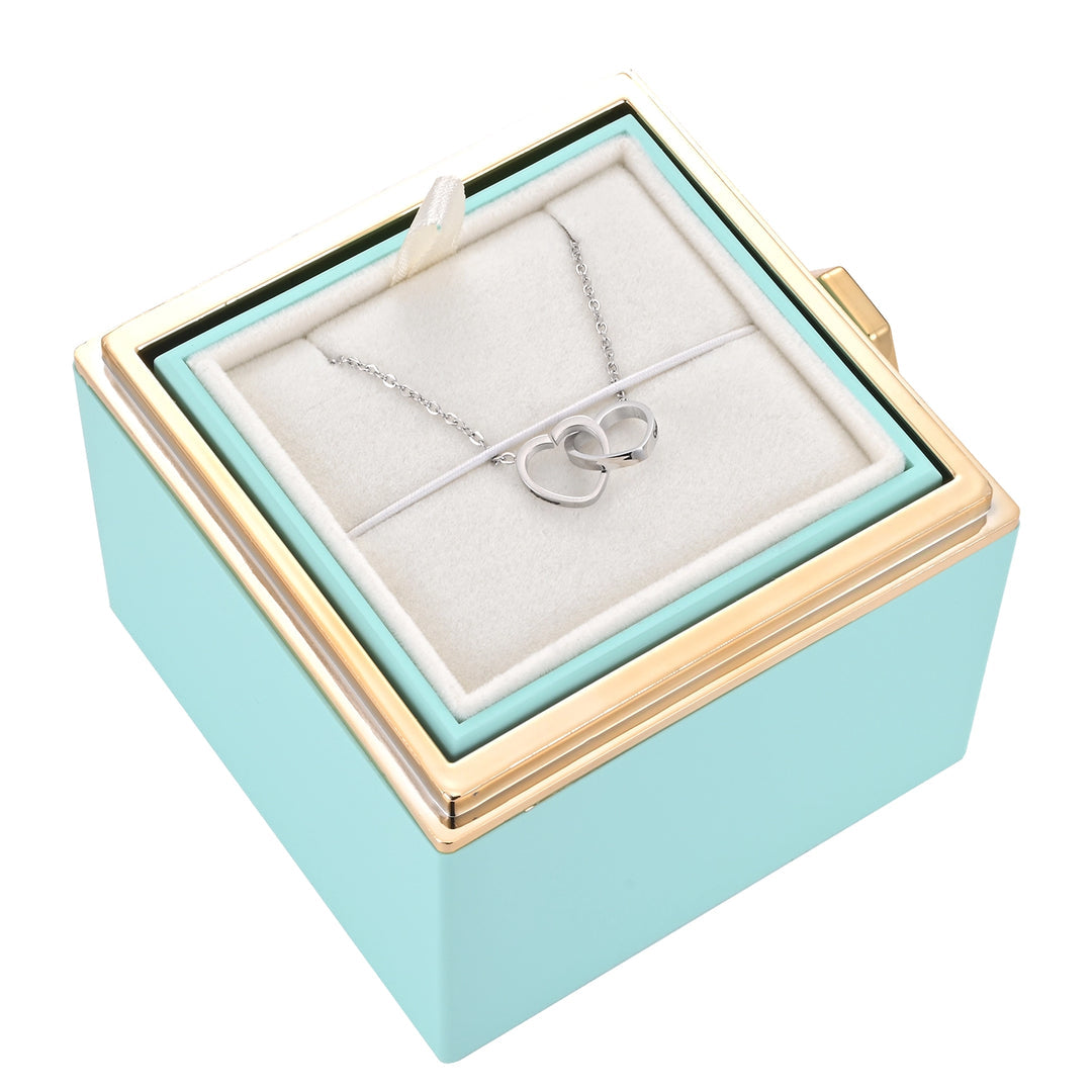 Ewige Rosenbox mit Doppelherz-Halskette – Luxuriöses Geschenk der Liebe & Eleganz