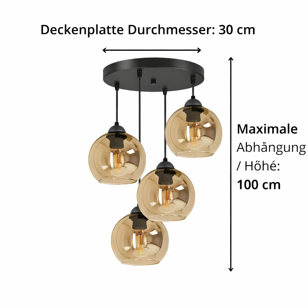 Industrielle 4-flammige Pendelleuchte Amber – Warme Lichtwirkung & zeitloser Stil