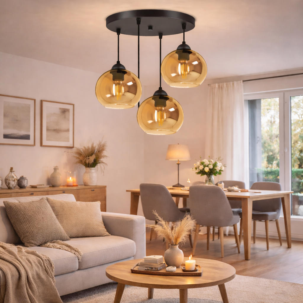 Industrielle 4-flammige Pendelleuchte Amber – Warme Lichtwirkung & zeitloser Stil