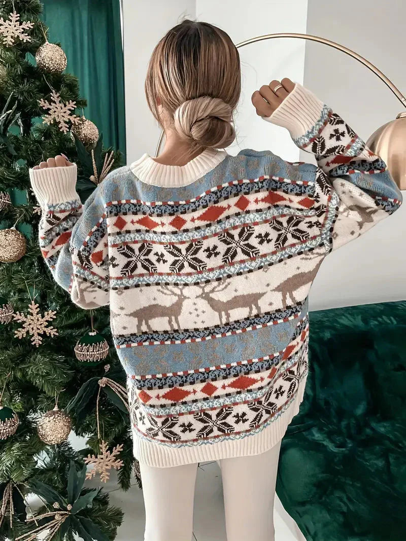 Juletrøje til damer - Oversized striktrøje - Rund halsudskæring - Lange ærmer