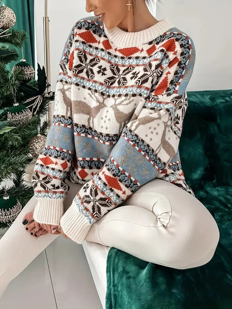 Juletrøje til damer - Oversized striktrøje - Rund halsudskæring - Lange ærmer