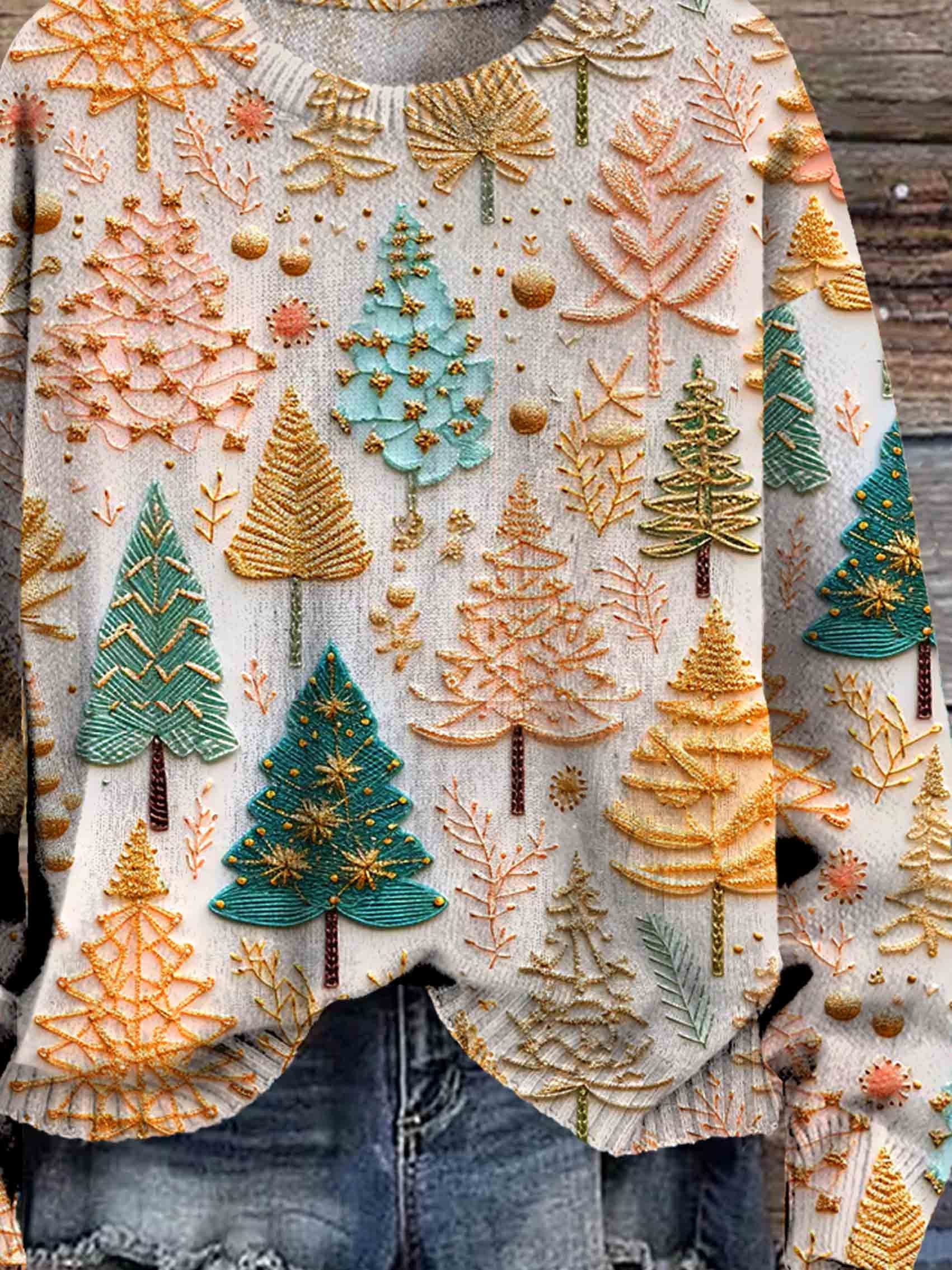 Maglione di Natale – maglione oversize lavorato a maglia con albero di Natale per donna