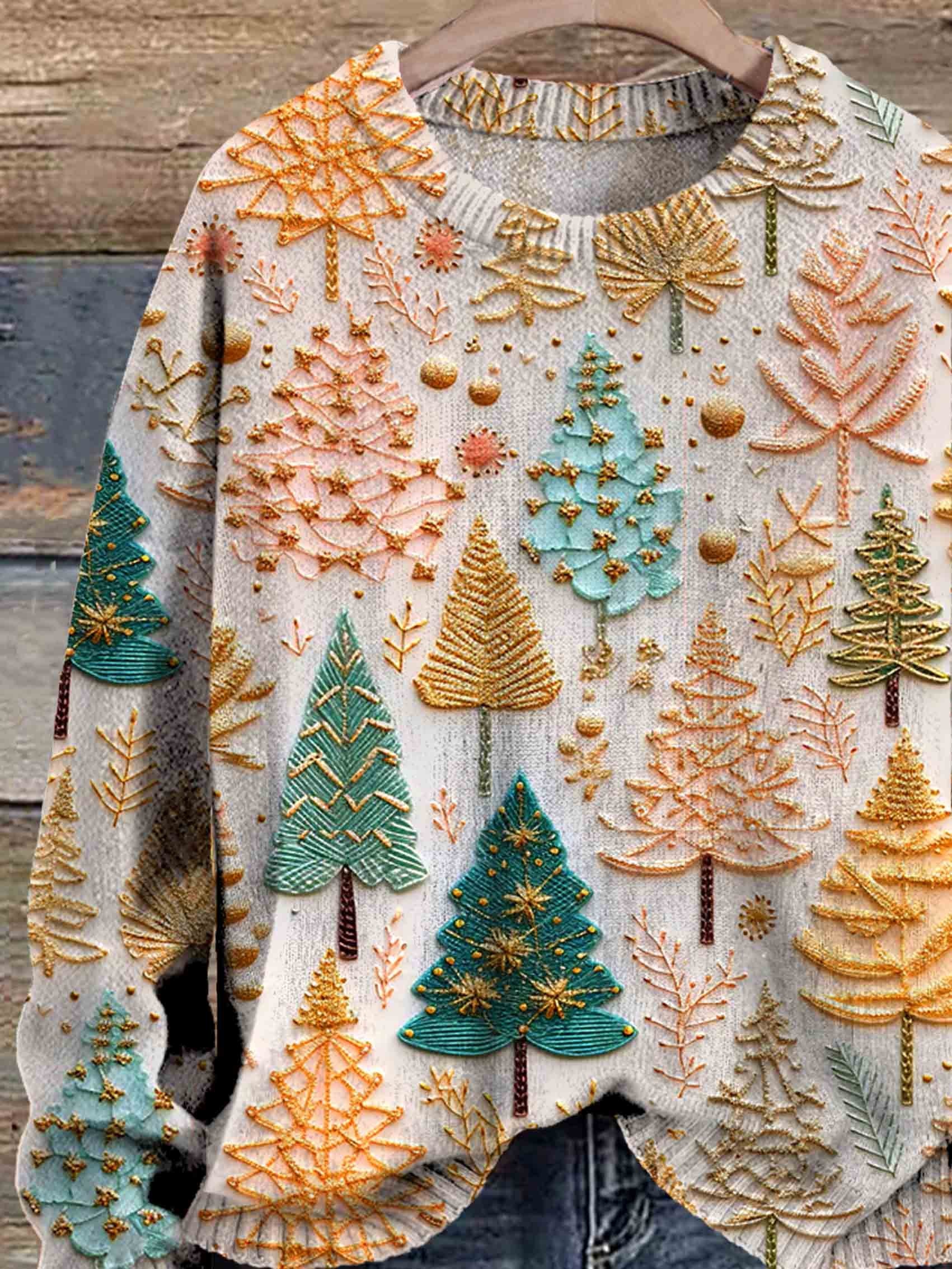 Maglione di Natale – maglione oversize lavorato a maglia con albero di Natale per donna