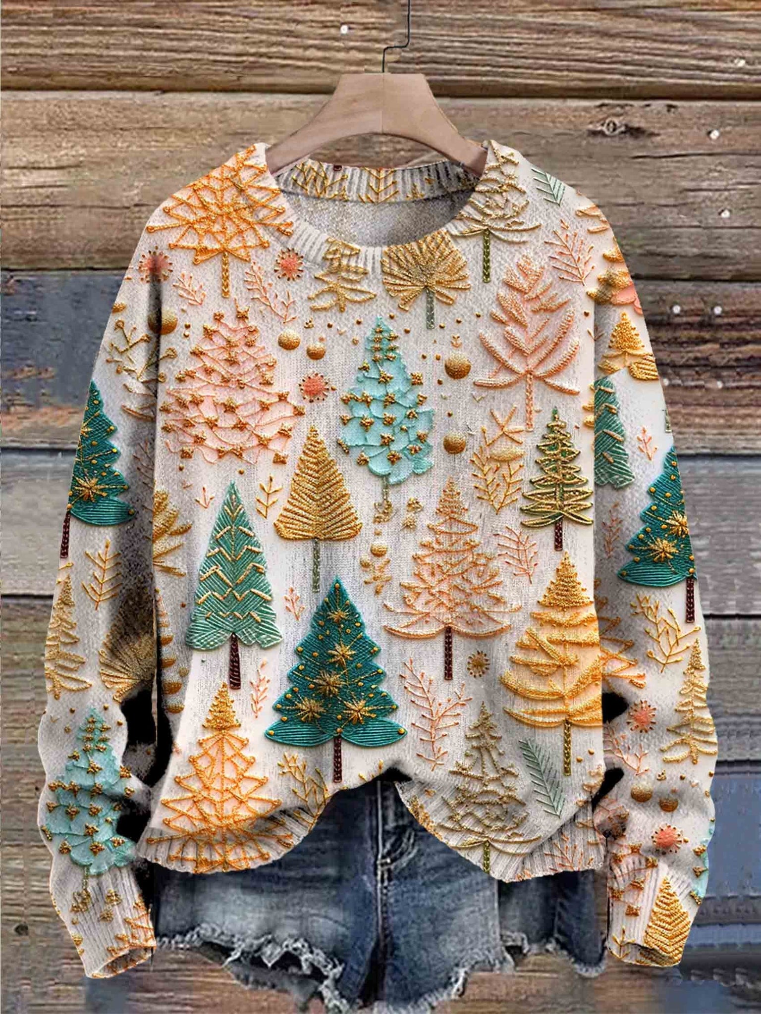 Maglione di Natale – maglione oversize lavorato a maglia con albero di Natale per donna