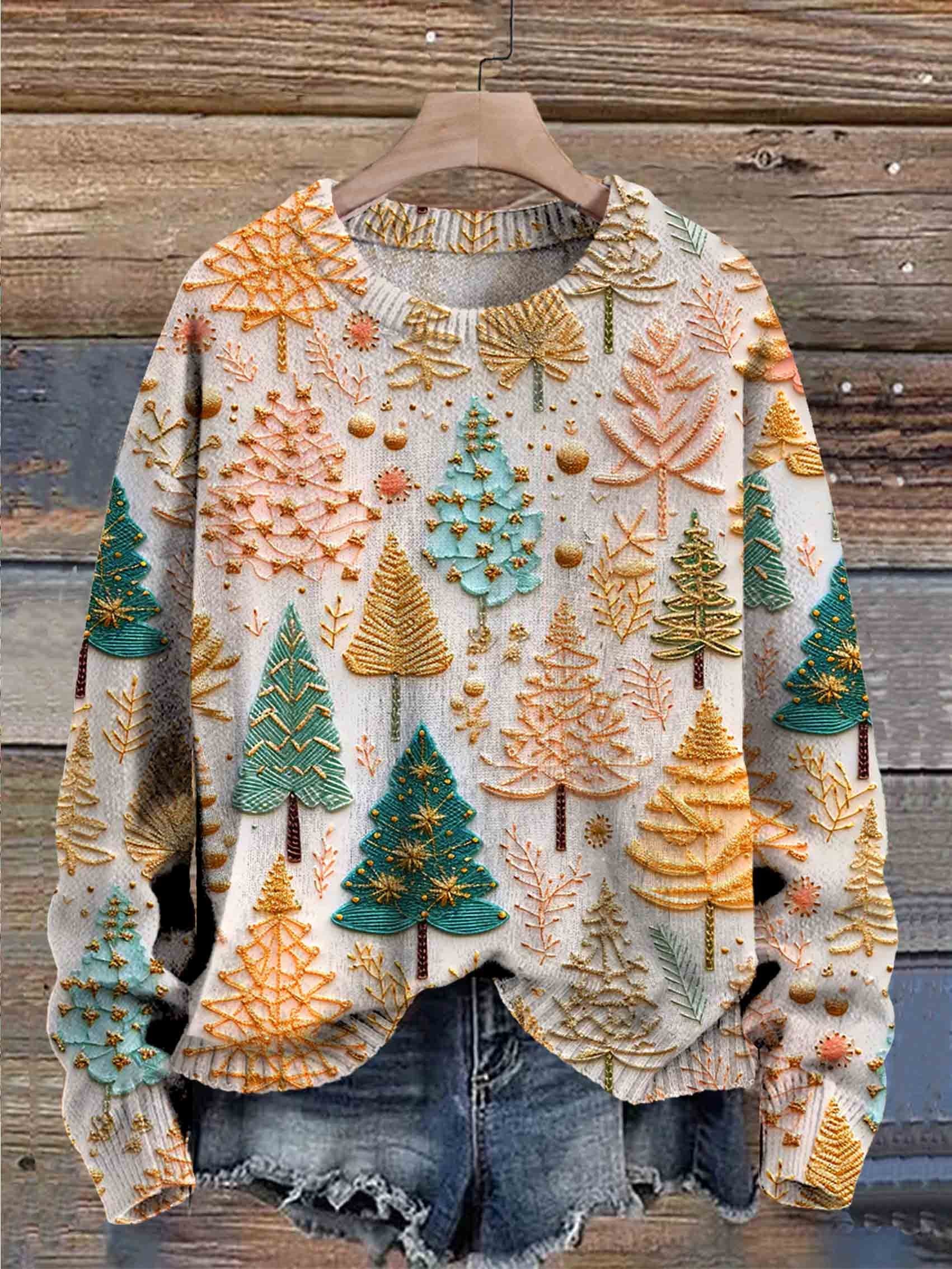 Maglione di Natale – maglione oversize lavorato a maglia con albero di Natale per donna
