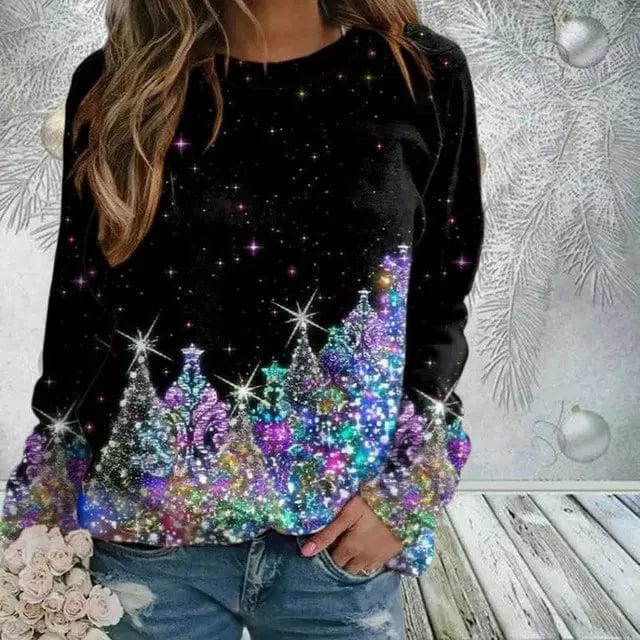 Juletrøje Sort - Glitrende & Elegant - Damebluse - Festlig Stil