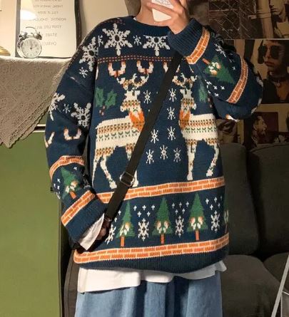 Maglione natalizio lavorato a maglia taglia oversize - motivo renna per donne