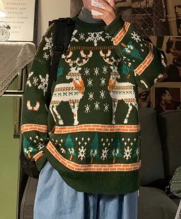 Maglione natalizio lavorato a maglia taglia oversize - motivo renna per donne