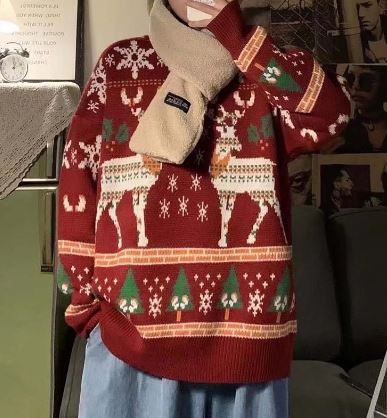 Maglione natalizio lavorato a maglia taglia oversize - motivo renna per donne