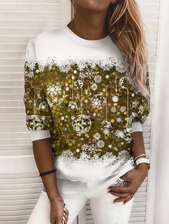 Weihnachts-Sweatshirt - Lose Passform Rundhalsausschnitt Damen Pullover mit Weihnachtsbaum