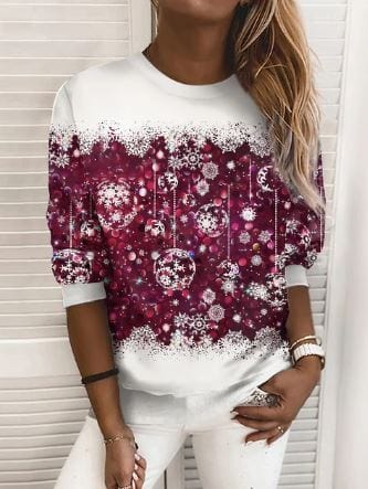 Weihnachts-Sweatshirt - Lose Passform Rundhalsausschnitt Damen Pullover mit Weihnachtsbaum