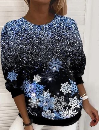 Weihnachts-Sweatshirt - Lose Passform Rundhalsausschnitt Damen Pullover mit Weihnachtsbaum