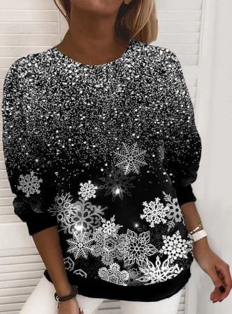 Weihnachts-Sweatshirt - Lose Passform Rundhalsausschnitt Damen Pullover mit Weihnachtsbaum