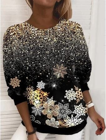 Weihnachts-Sweatshirt - Lose Passform Rundhalsausschnitt Damen Pullover mit Weihnachtsbaum