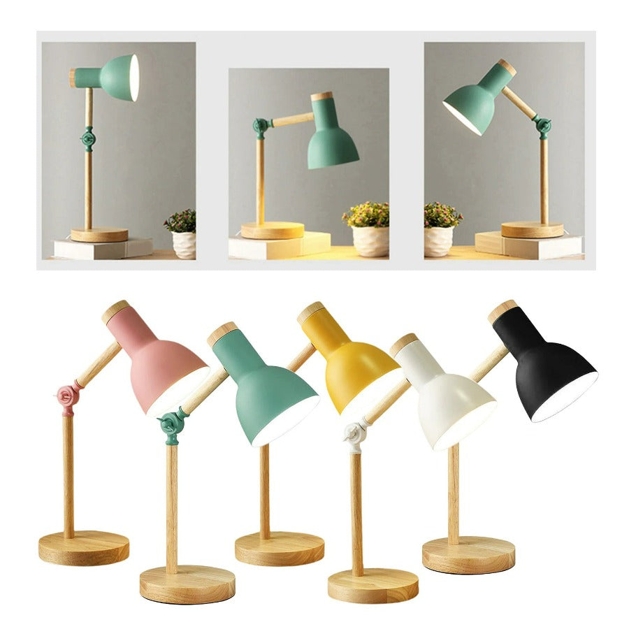 Nordische Holz-Tischlampe – Drehbarer Kopf & Moderne LED-Technik