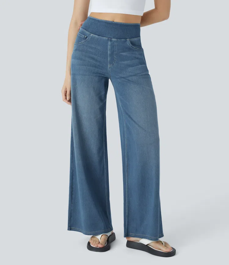 Behagelige high-waist jeans til damer med vide ben og stretch