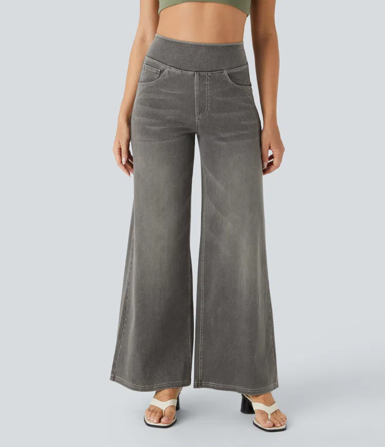 Behagelige high-waist jeans til damer med vide ben og stretch