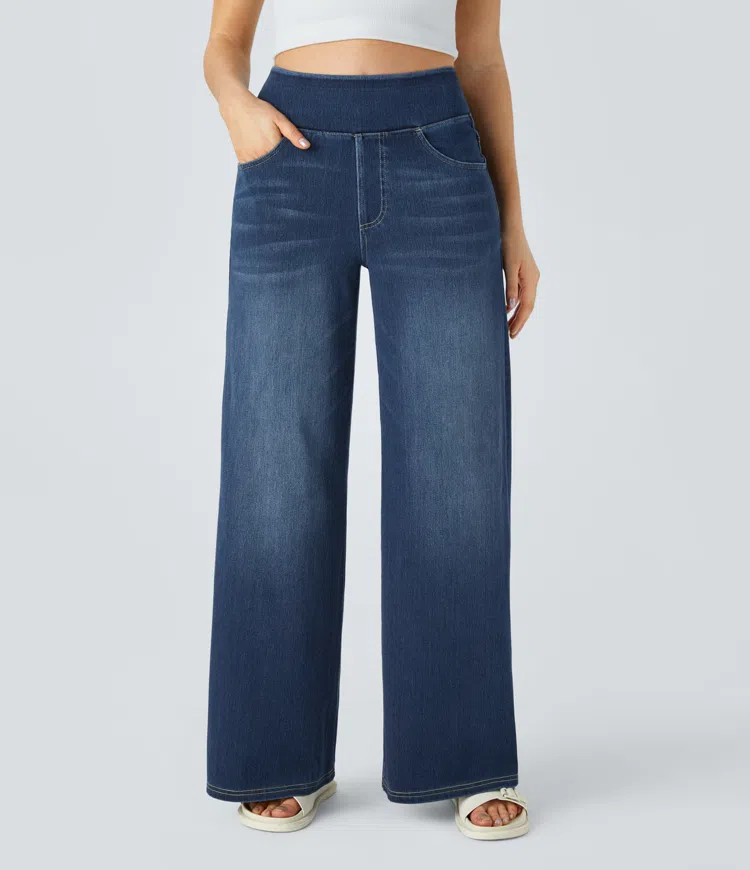 Behagelige high-waist jeans til damer med vide ben og stretch