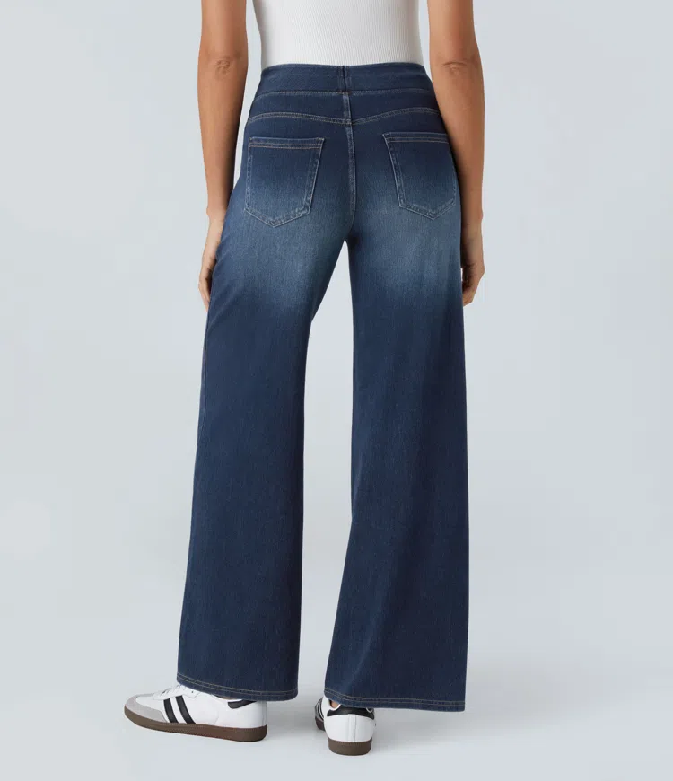 Behagelige high-waist jeans til damer med vide ben og stretch