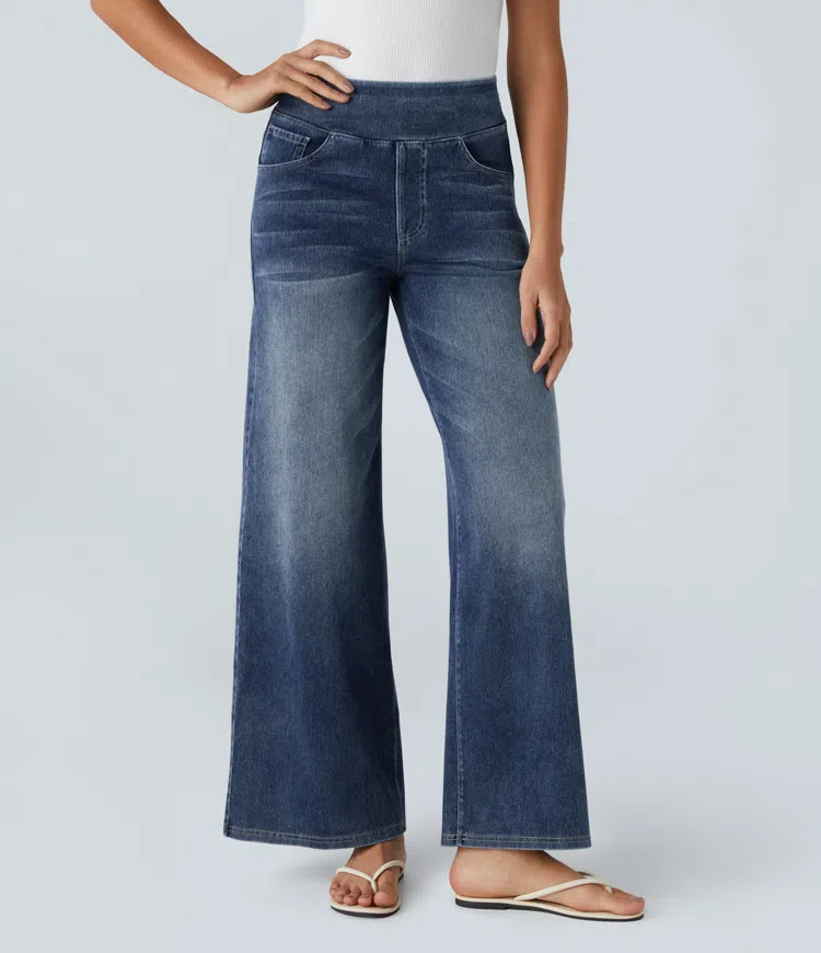 Behagelige high-waist jeans til damer med vide ben og stretch