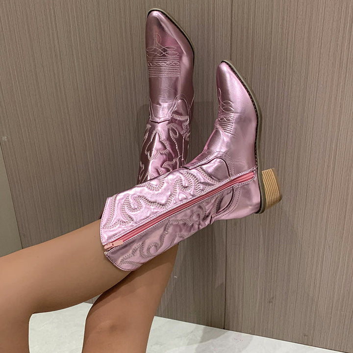 Cowboystiefel Damen – Westernstil mit Stickerei & Reißverschluss