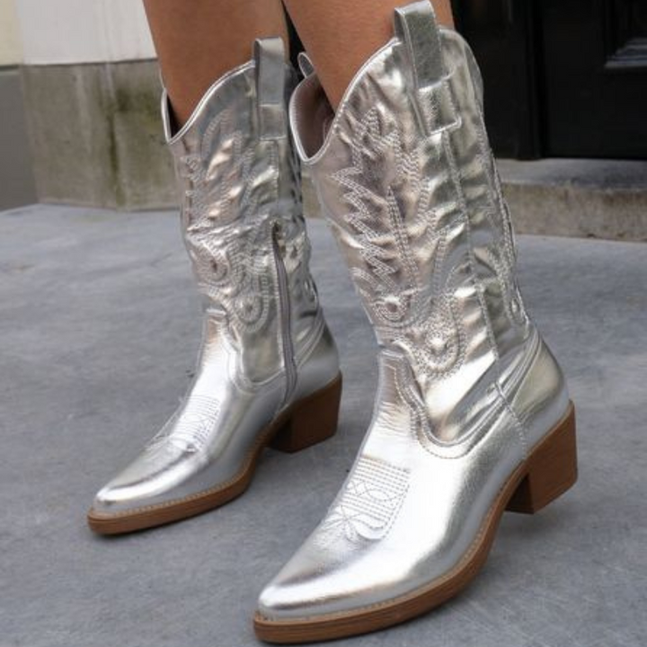 Cowboystiefel Damen – Westernstil mit Stickerei & Reißverschluss