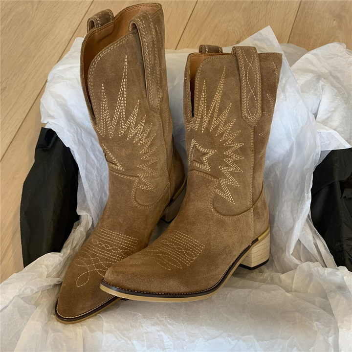 Cowboystiefel Damen – Westernstil mit Stickerei & Reißverschluss